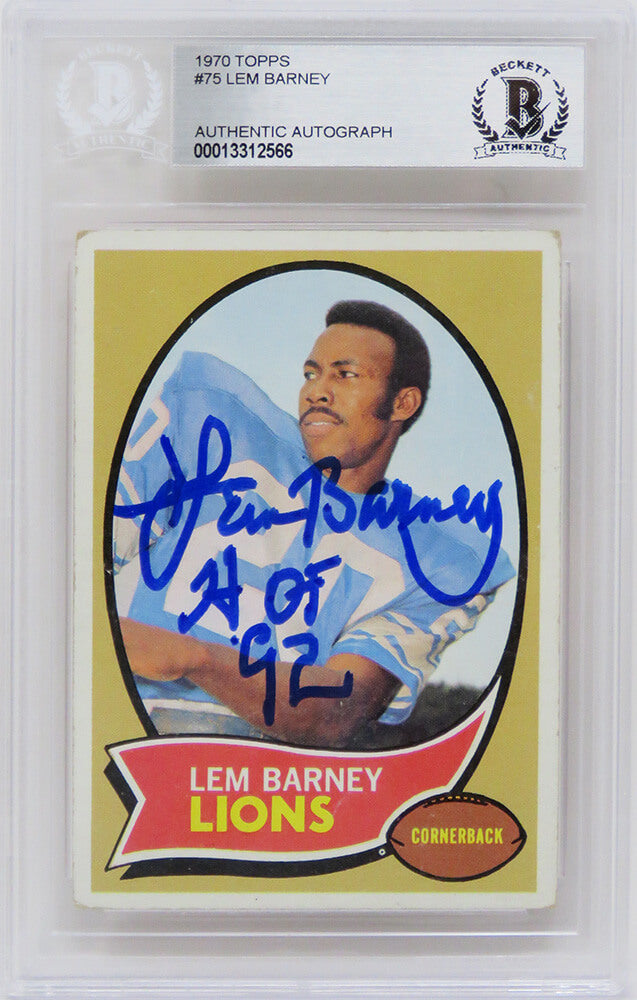 Lem Barney Autographed Detroit Lions 1970 Topps Rookie Card #75 with HOF 92-Powers Sports Memorabilia