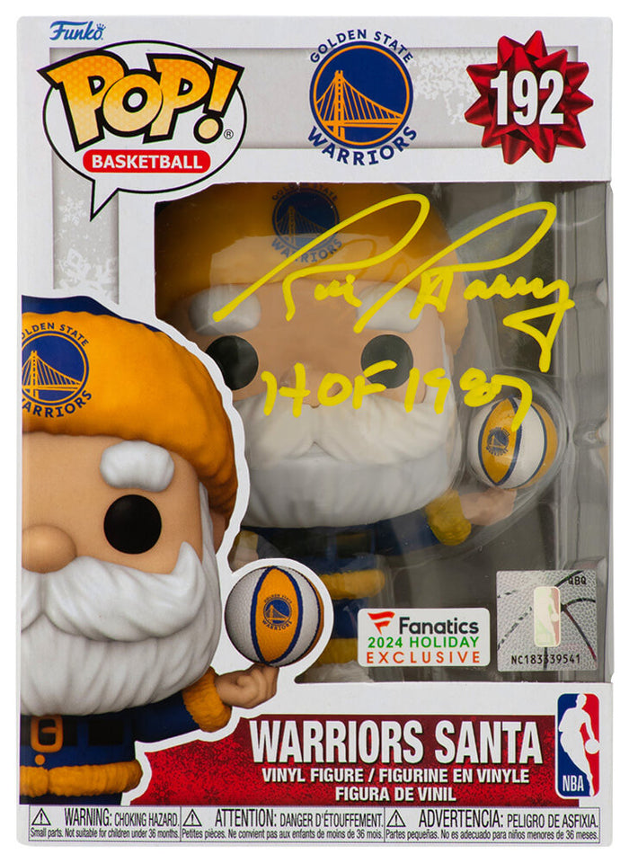 Rick Barry Autographed Golden State Warriors SANTA Funko Pop Doll #192 with HOF 1987-Powers Sports Memorabilia
