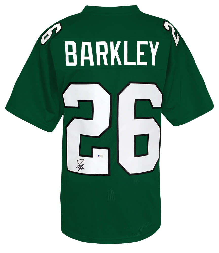 Saquon Barkley Autographed Light Green Custom Jersey (Beckett COA)-Powers Sports Memorabilia