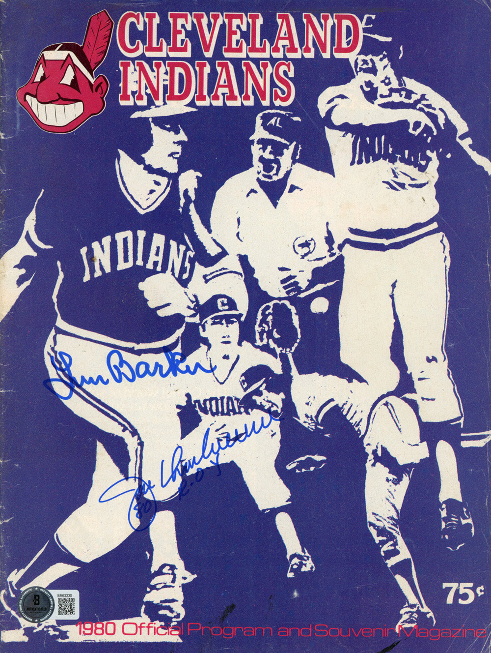 Len Barker & Joe Charboneau Cleveland Indians Signed Mini Helmet - 1980 Program Beckett-Powers Sports Memorabilia