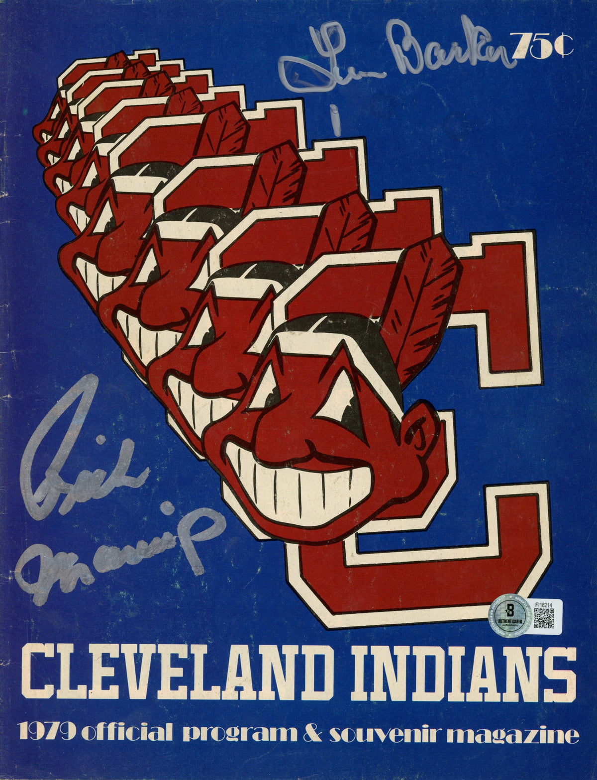 Len Barker Rick Manning Cleveland Indians Signed Mini Helmet - 1979 Official Program Beckett-Powers Sports Memorabilia