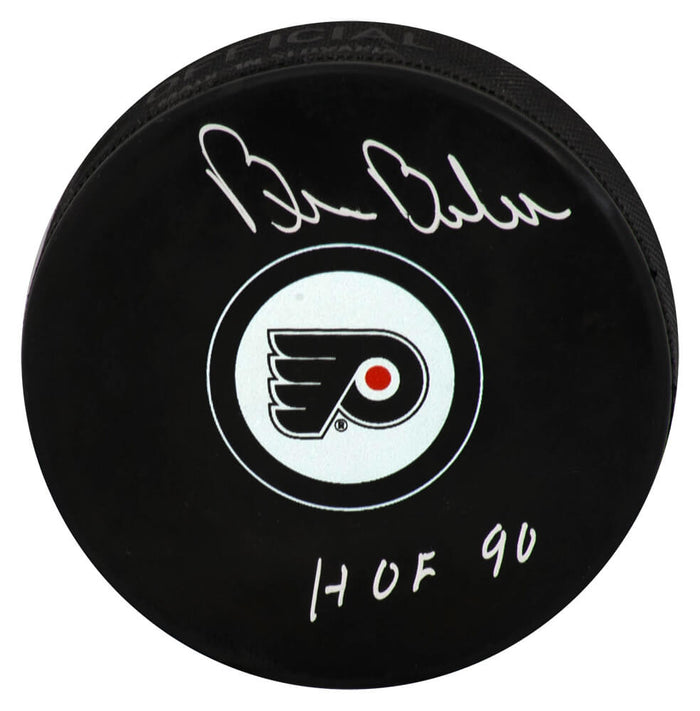Bill Barber Autographed Philadelphia Flyers Team Logo Hockey Puck with HOF'90-Powers Sports Memorabilia