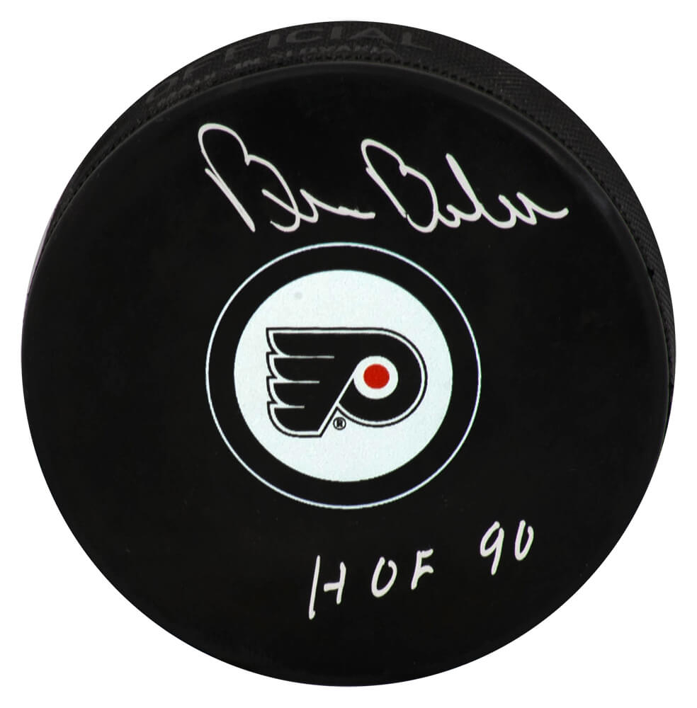 Bill Barber Autographed Philadelphia Flyers Team Logo Hockey Puck with HOF'90-Powers Sports Memorabilia