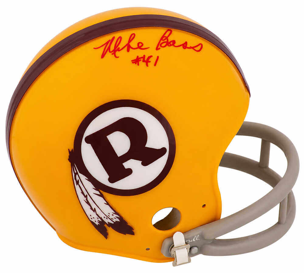 Mike Bass Autographed Washington Yellow Throwback Riddell (VSR4) Mini Helmet - (In Red)-Powers Sports Memorabilia