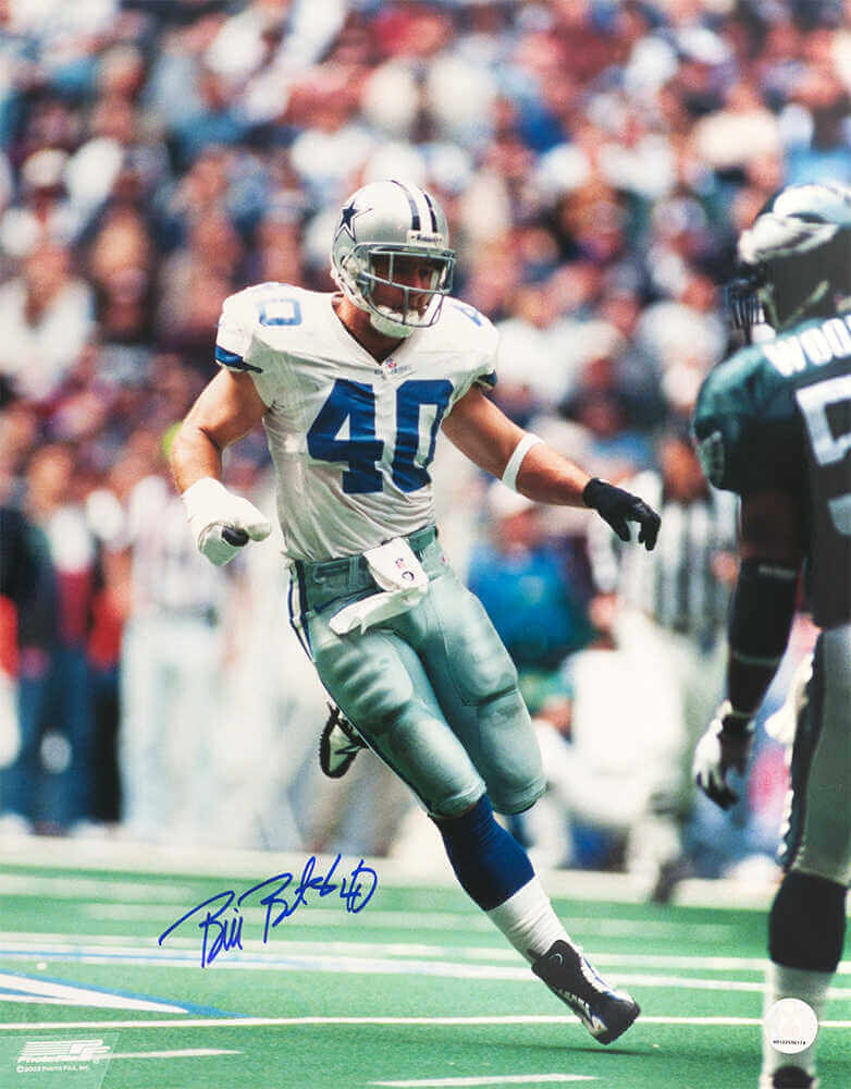 Bill Bates Autographed Dallas Cowboys White Jersey Action 16x20 Photo-Powers Sports Memorabilia