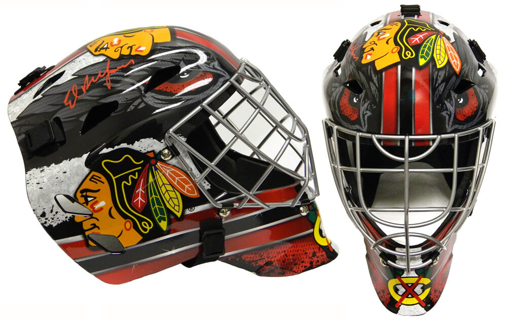 Ed Belfour Autographed Chicago Blackhawks Franklin Replica Hockey Goalie Mask-Powers Sports Memorabilia