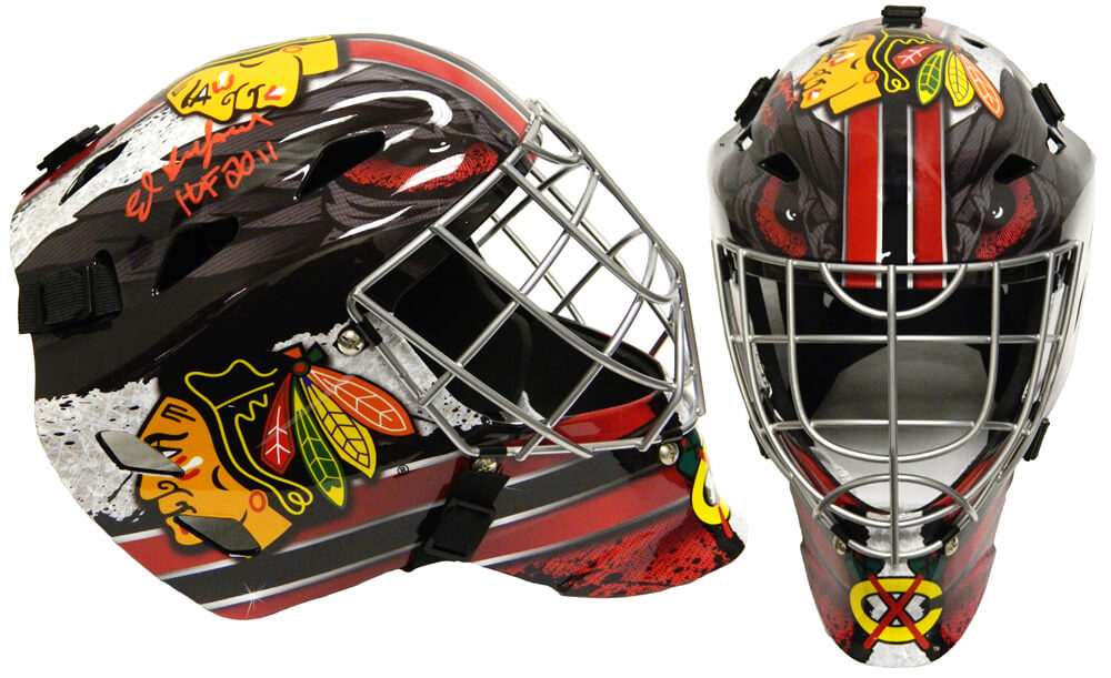 Ed Belfour Chicago Blackhawks Autographed Franklin Replica Hockey Goalie-Powers Sports Memorabilia