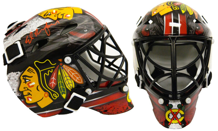 Ed Belfour Autographed Chicago Blackhawks Franklin Mini Hockey Goalie Mask-Powers Sports Memorabilia
