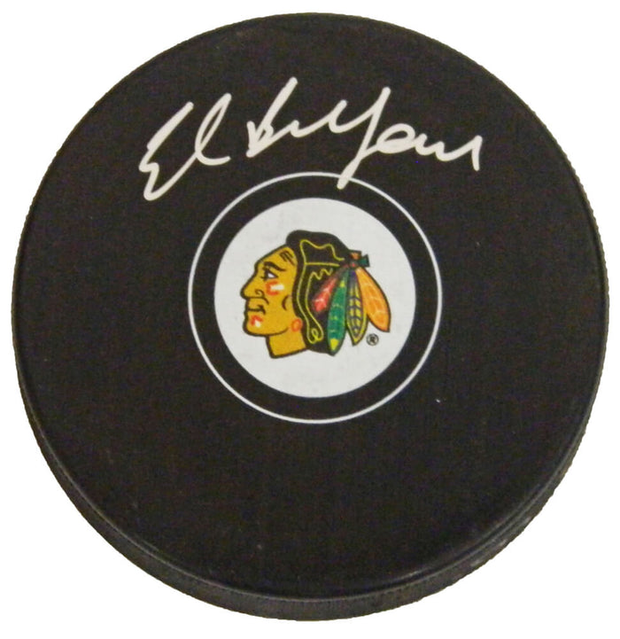 Ed Belfour Autographed Chicago Blackhawks Logo Hockey Puck-Powers Sports Memorabilia