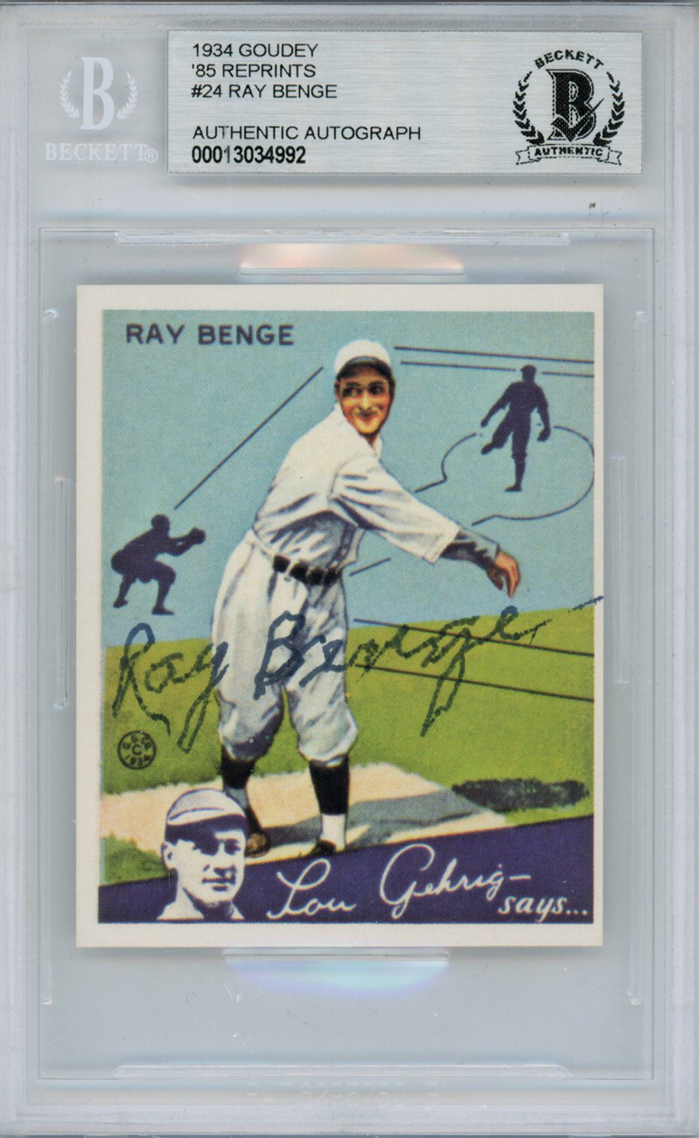 Ray Benge Brooklyn Dodgers Signed Card - 1934 Goudey '85 Reprints #24 Beckett Slab Beckett-Powers Sports Memorabilia