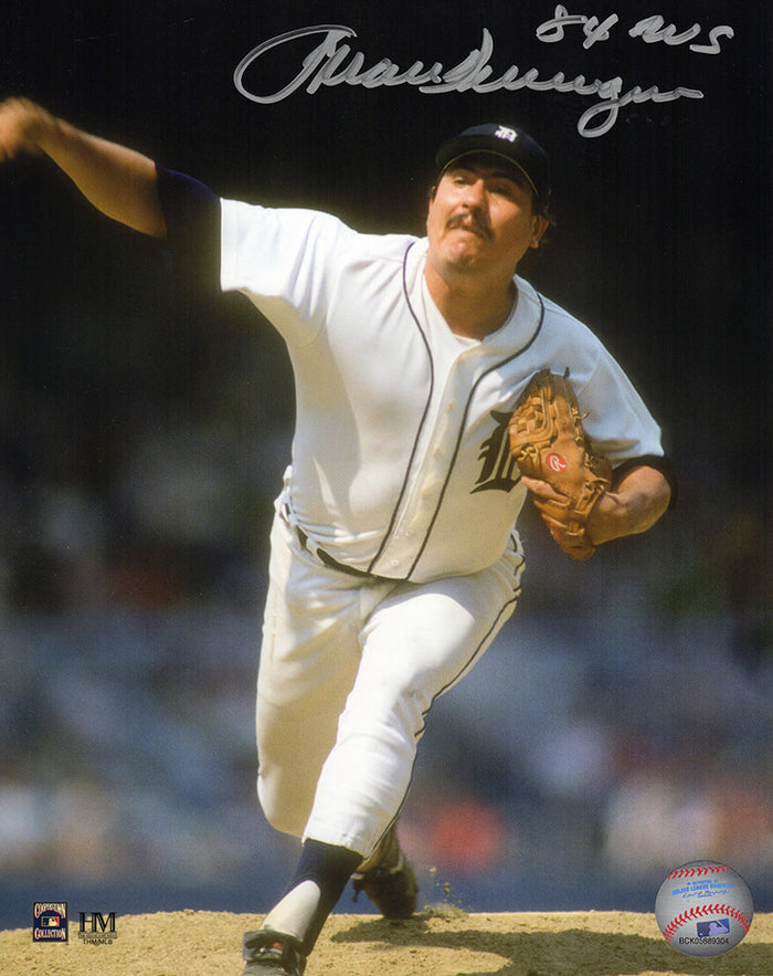 Juan Berenguer Autographed Detroit Tigers Pitching White Jersey Action 8x10 Photo with 84 WS-Powers Sports Memorabilia