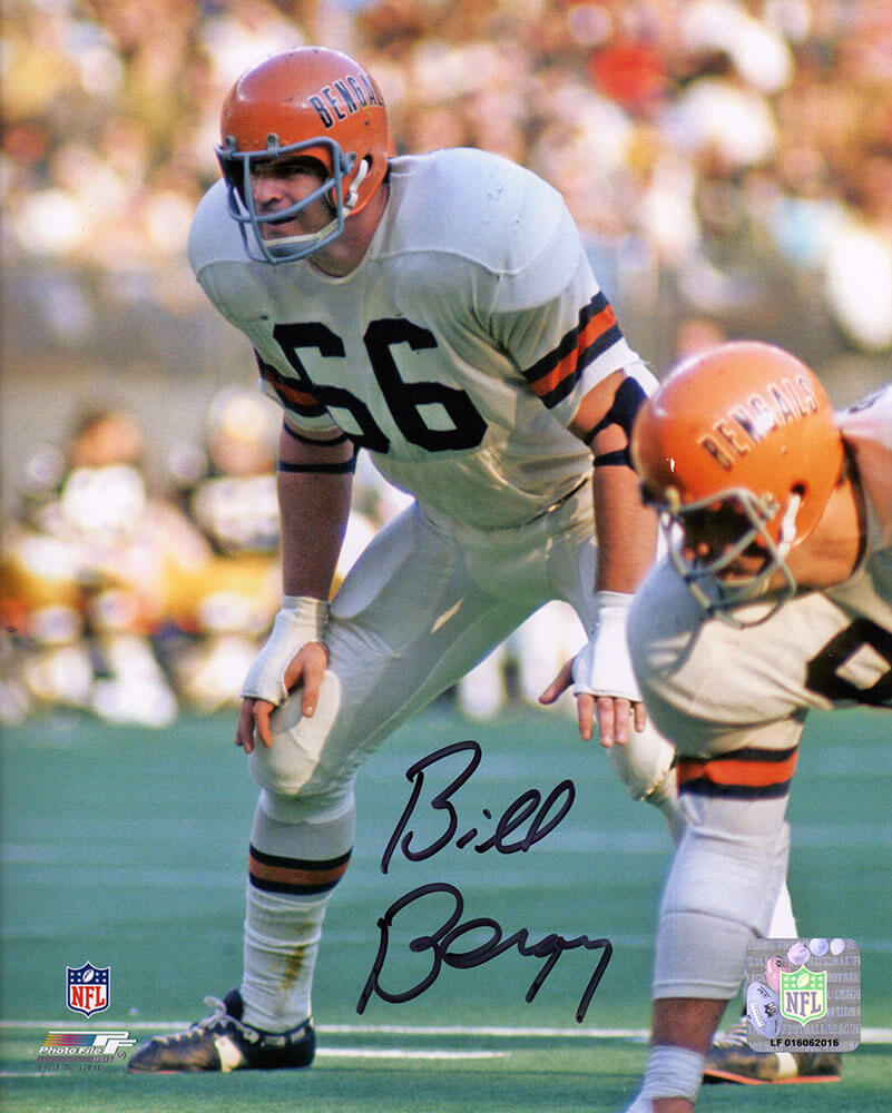 Bill Bergey Autographed Cincinnati Bengals White Jersey Stance Action 8x10 Photo-Powers Sports Memorabilia