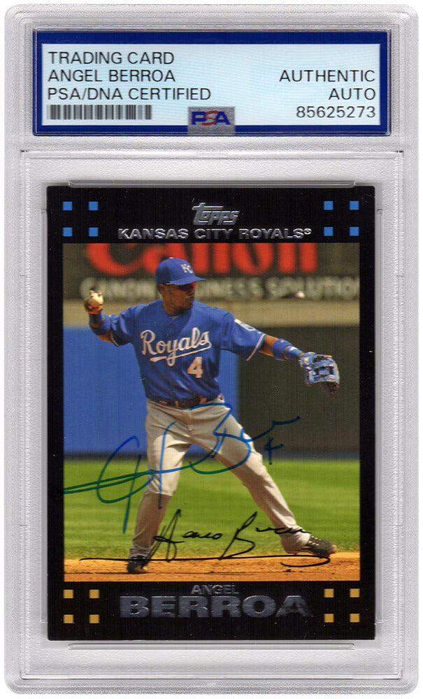 Angel Berroa Autographed Kansas City Royals 2007 Topps Baseball Card #447- (PSA Encapsulated)-Powers Sports Memorabilia