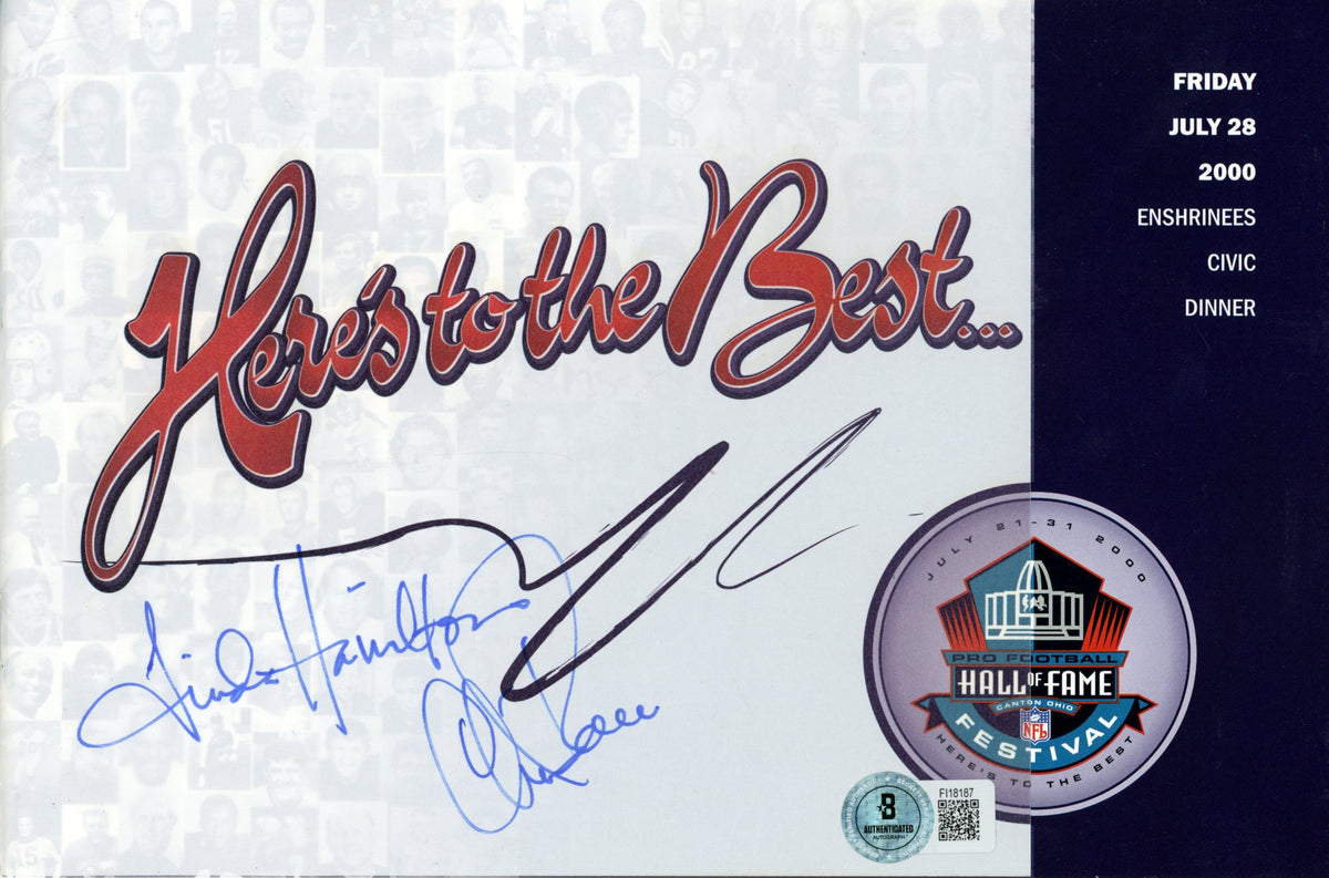 Chris Berman Linda Hamilton Hall of Fame Signed Mini Helmet - '00 Enshrinees Dinner Program Beckett Beckett-Powers Sports Memorabilia