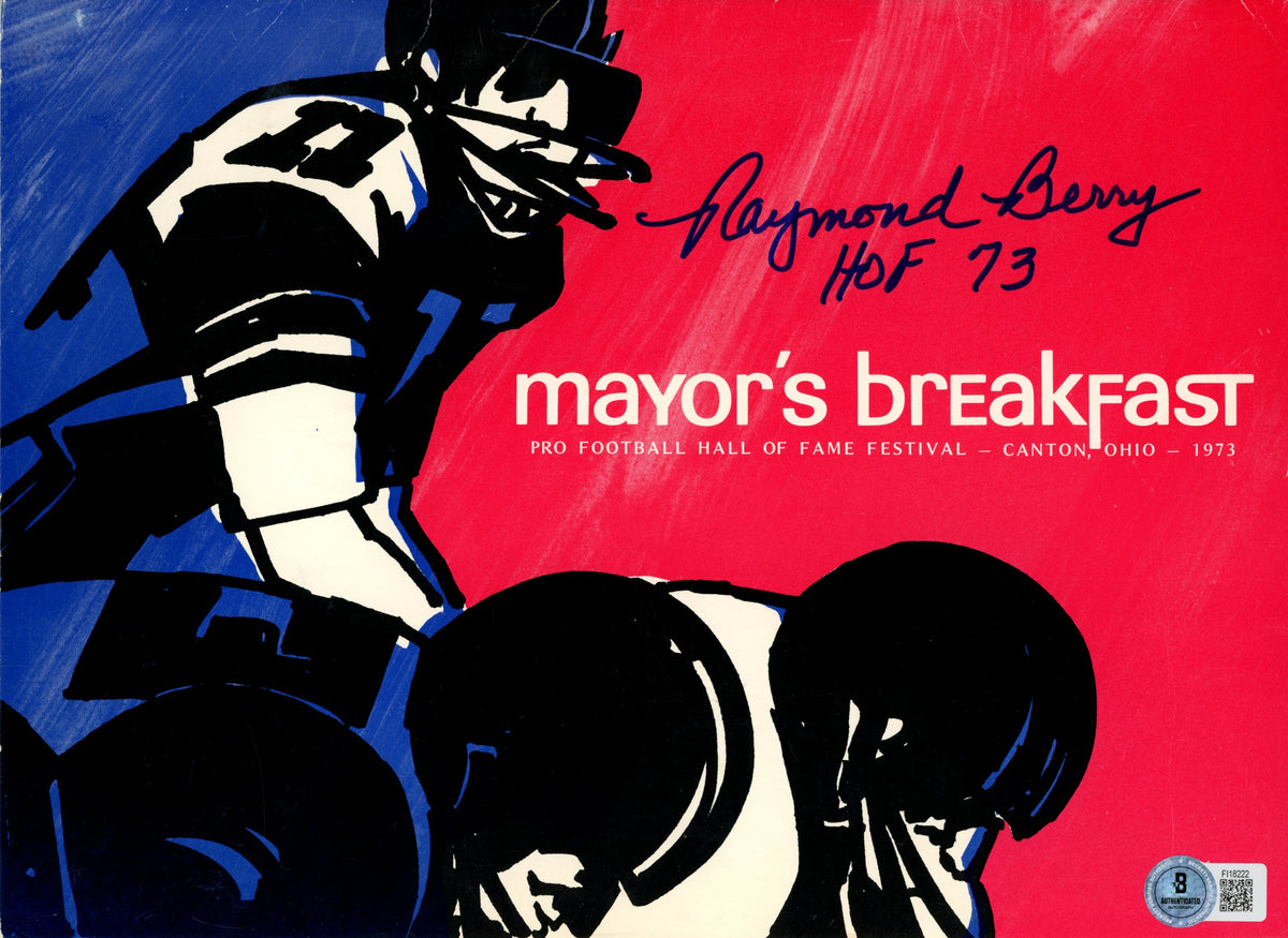 Raymond Berry Baltimore Colts Signed Mini Helmet - 1973 Mayor's Breakfast Folder Beckett Beckett-Powers Sports Memorabilia