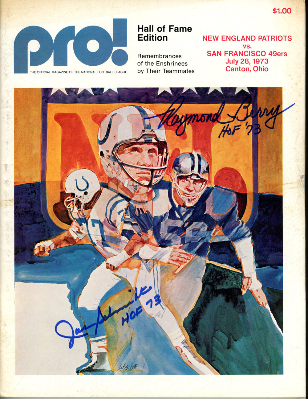 Raymond Berry & Joe Schmidt 0 Signed Magazine - 1973 Pro Magazine HOF Beckett Beckett-Powers Sports Memorabilia