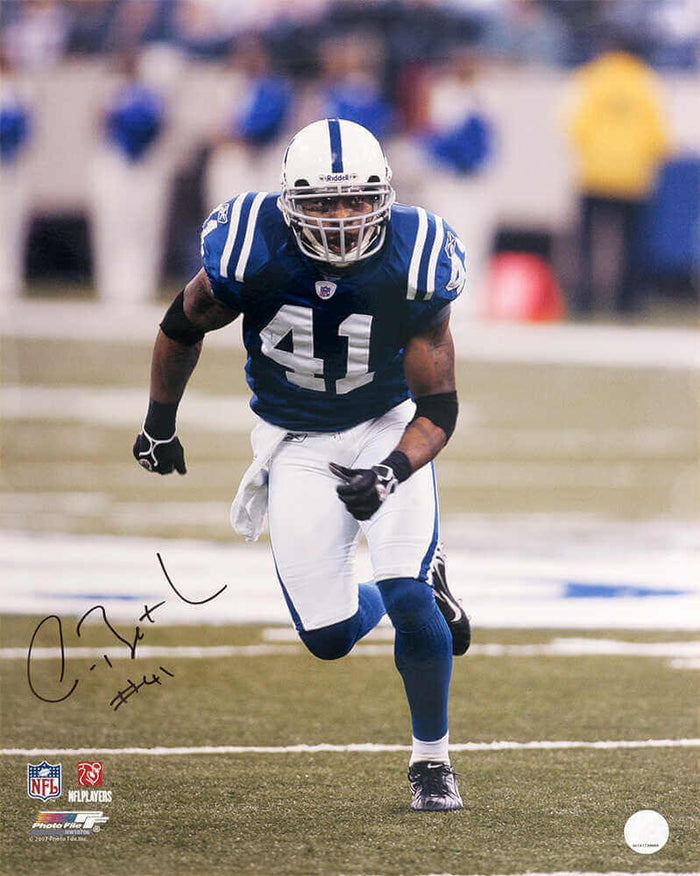 Antoine Bethea Autographed Indianapolis Colts Blue Jersey Action 16x20 Photo-Powers Sports Memorabilia