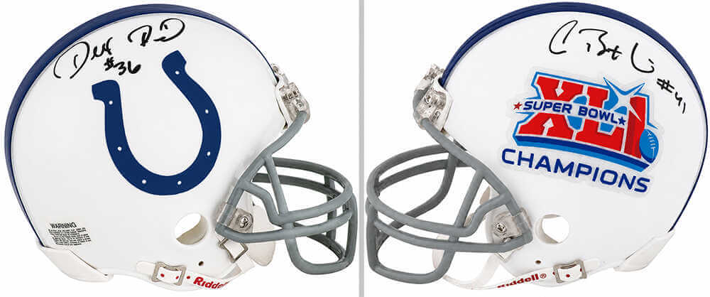 Antoine Bethea & Dexter Reid Autographed Colts SB XLI Champs Logo Riddell (VSR4) Mini Helmet-Powers Sports Memorabilia