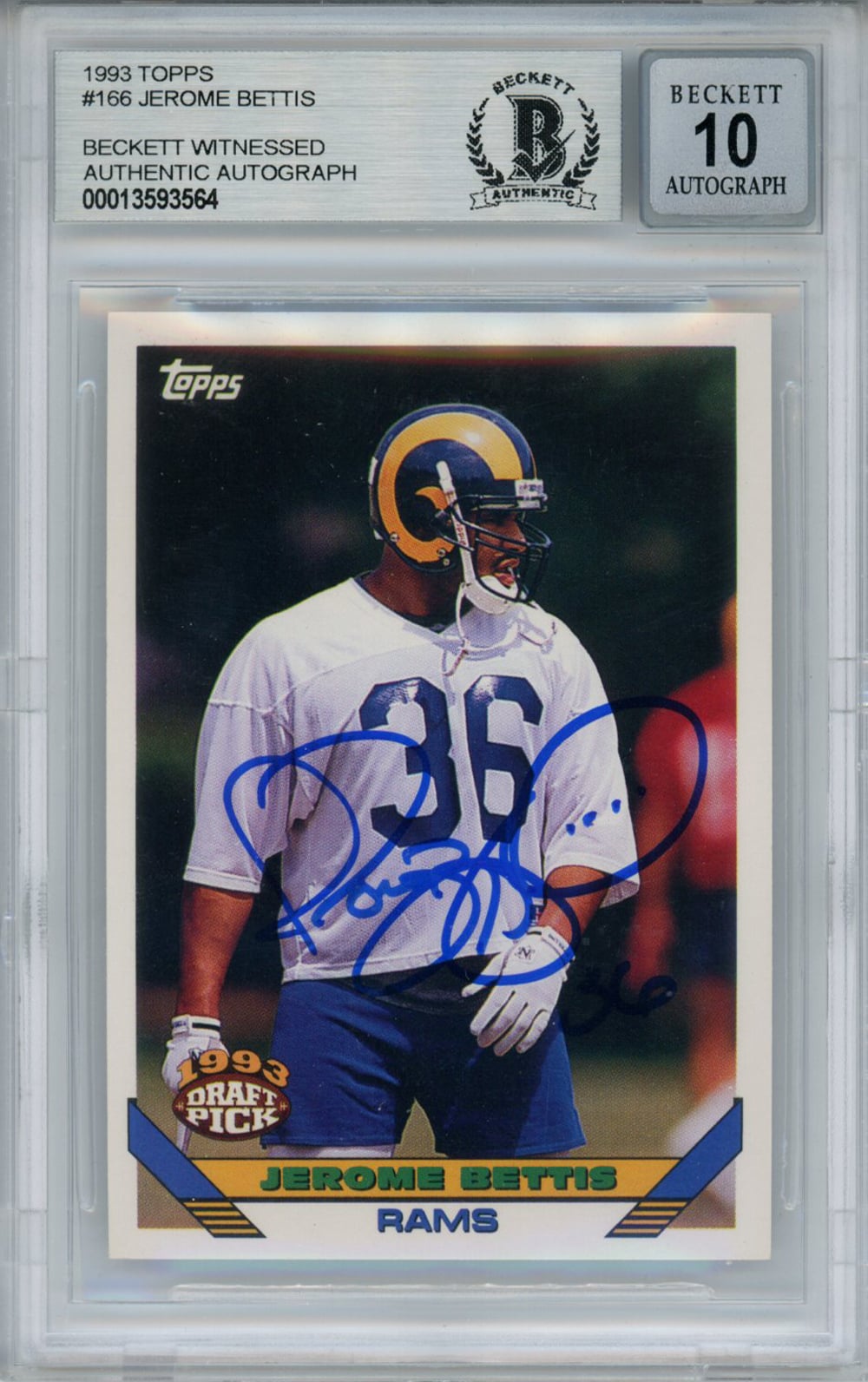 Jerome Bettis Los Angeles Rams Signed Card - 1993 Topps #166 Rookie Beckett 10 Slab Beckett-Powers Sports Memorabilia
