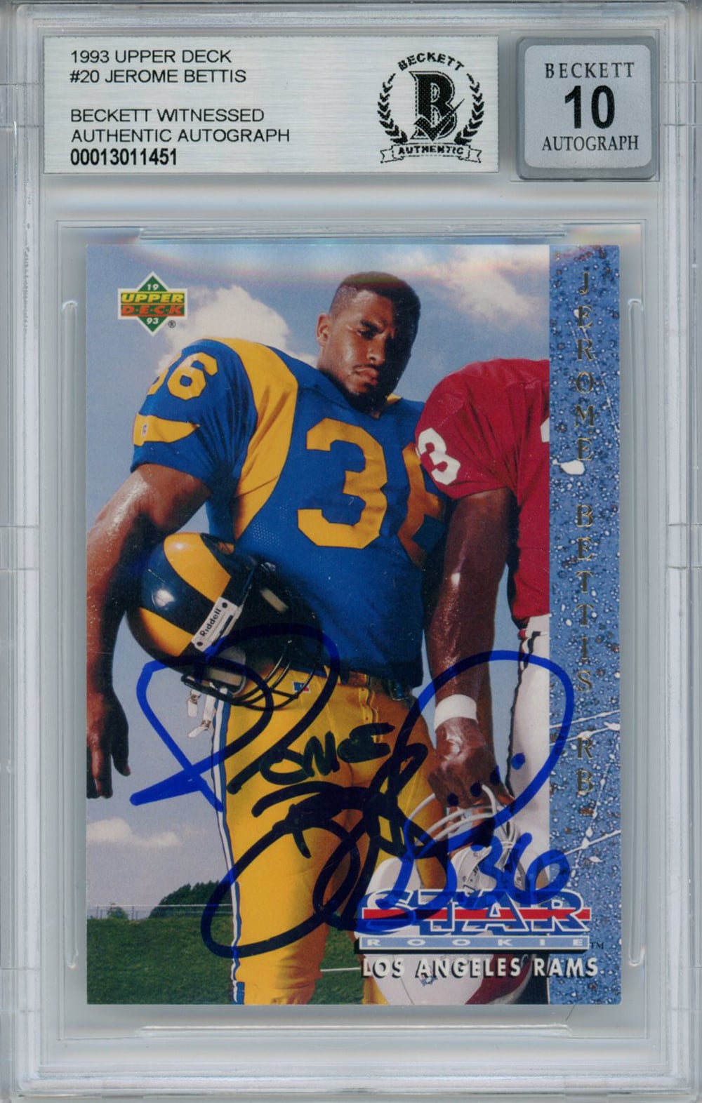 Jerome Bettis Los Angeles Rams Signed Card - 1993 Upper Deck #20 Rookie BAS 10 Slab Beckett-Powers Sports Memorabilia
