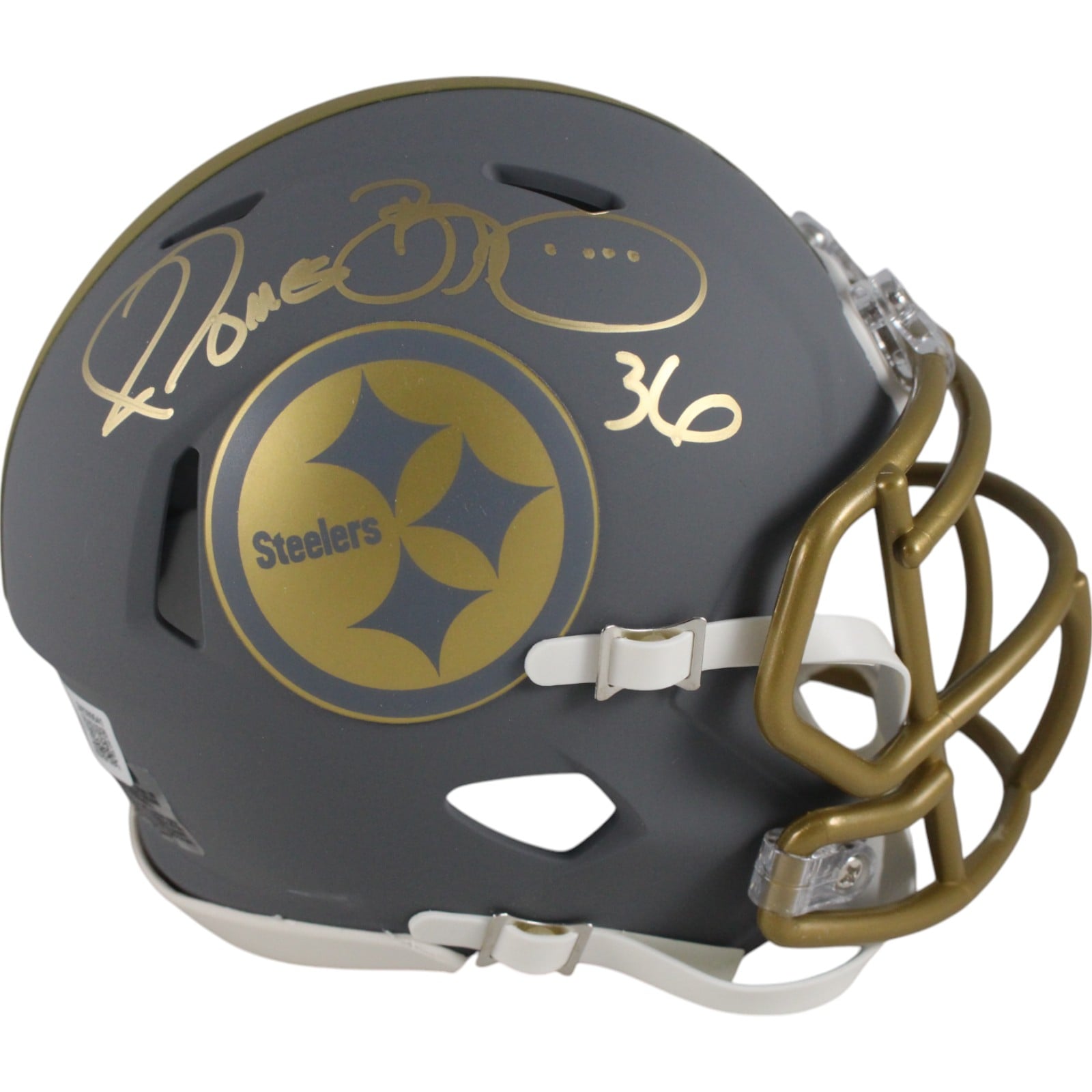 Jerome Bettis Signed Pittsburgh Steelers Slate Mini Helmet – Gold – Beckett Authenticated-Powers Sports Memorabilia