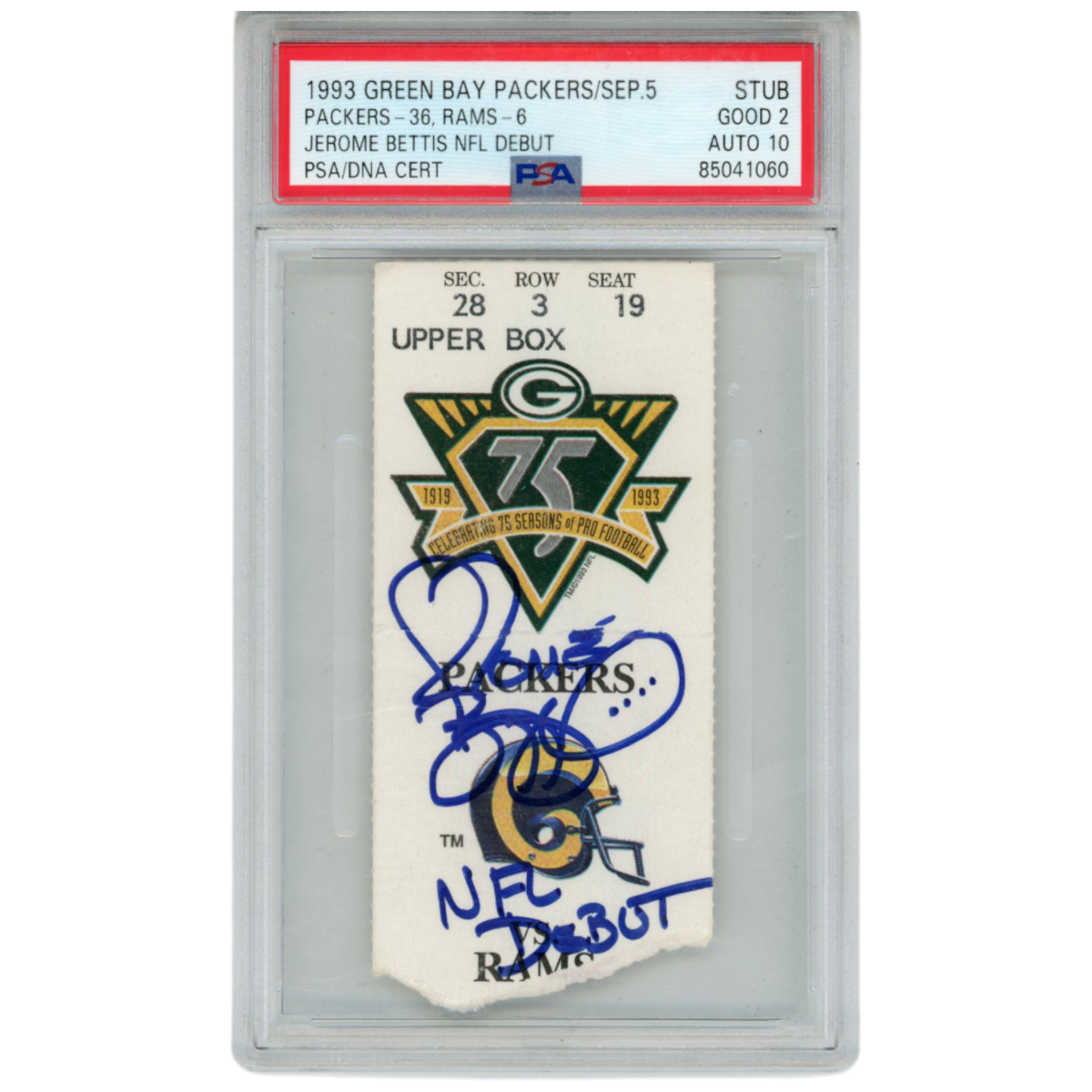 Jerome Bettis Los Angeles Rams Signed Card - NFL Debut Ticket Slab PSA PSA-Powers Sports Memorabilia