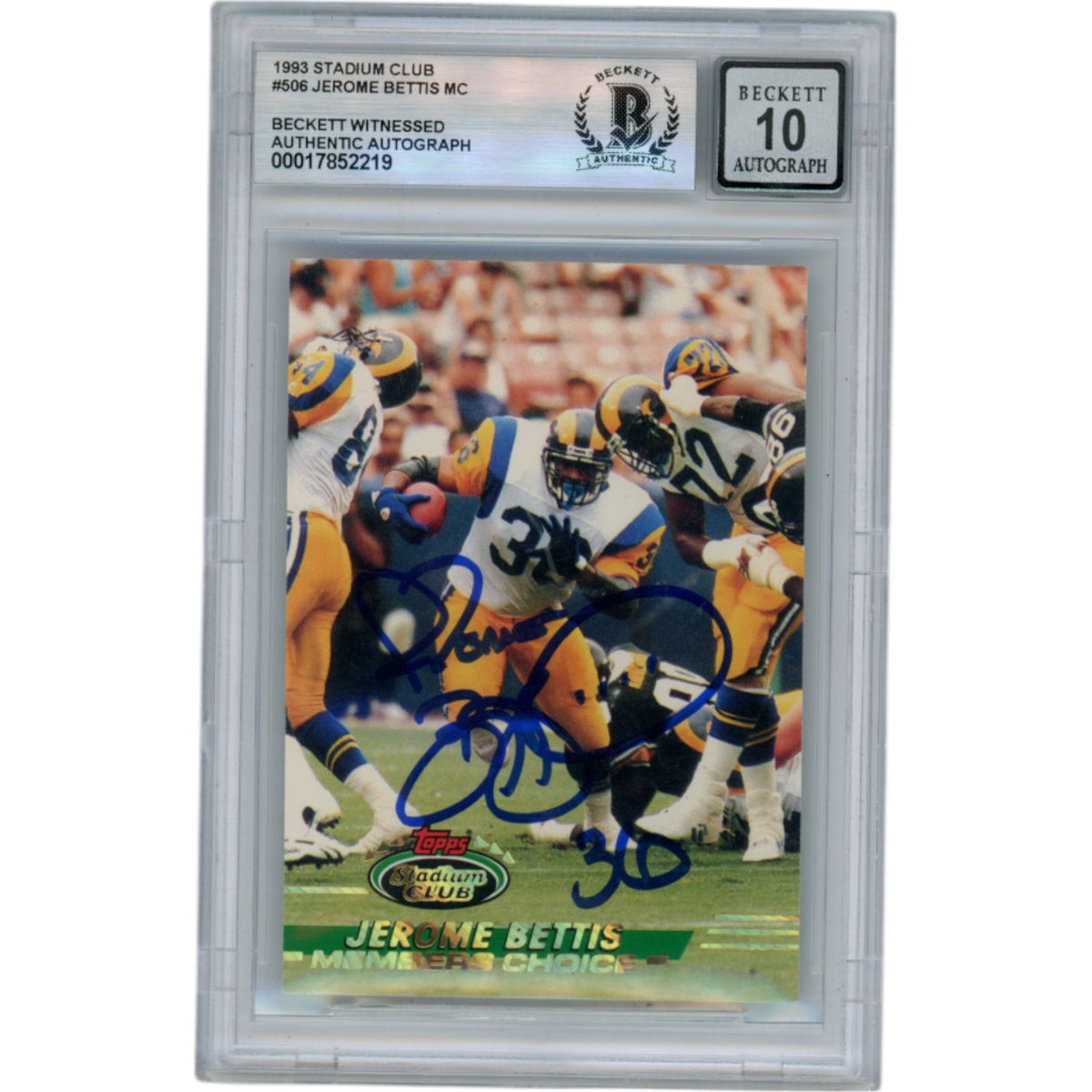 Jerome Bettis Los Angeles Rams Signed Card - 1993 Stadium Club #506 Slab Beckett Beckett-Powers Sports Memorabilia