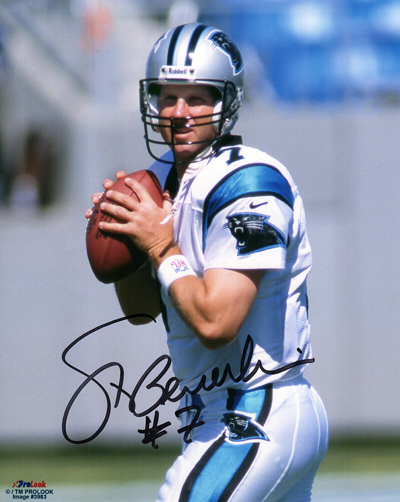 Steve Beuerlein Autographed Carolina Panthers Close Up Action 8x10 Photo-Powers Sports Memorabilia