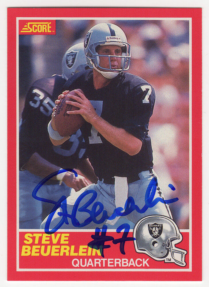 Steve Beuerlein Autographed Oakland Raiders 1989 Score Football Rookie Trading Card #20-Powers Sports Memorabilia