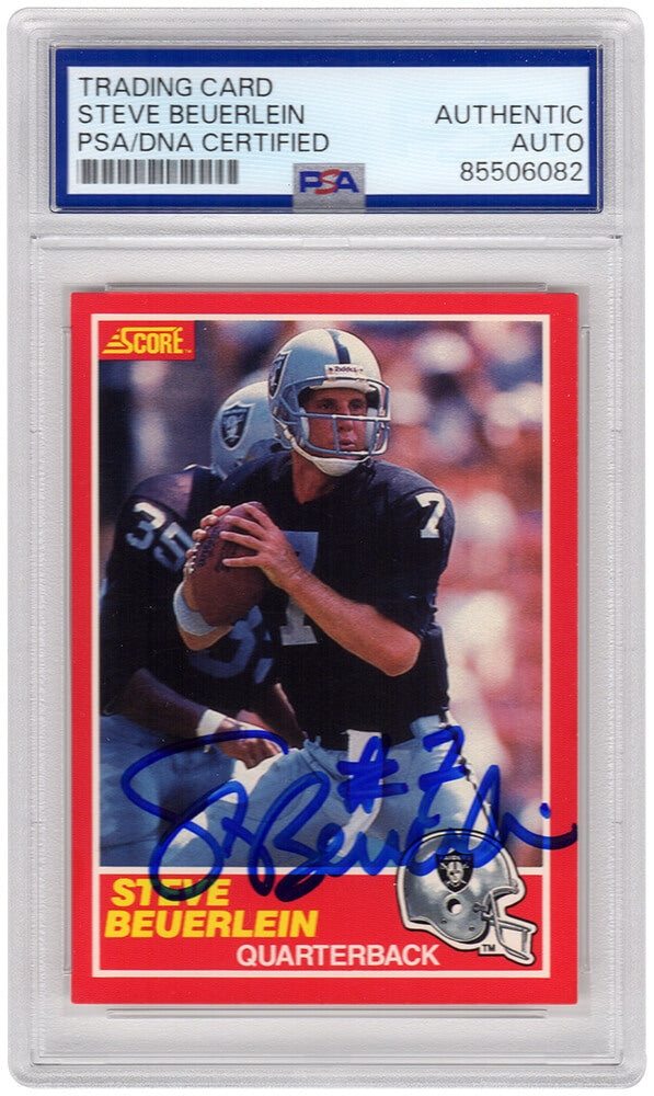 Steve Beuerlein Autographed Oakland Raiders 1989 Score Football Rookie Trading Card #20 - (PSA Encapsulated)-Powers Sports Memorabilia