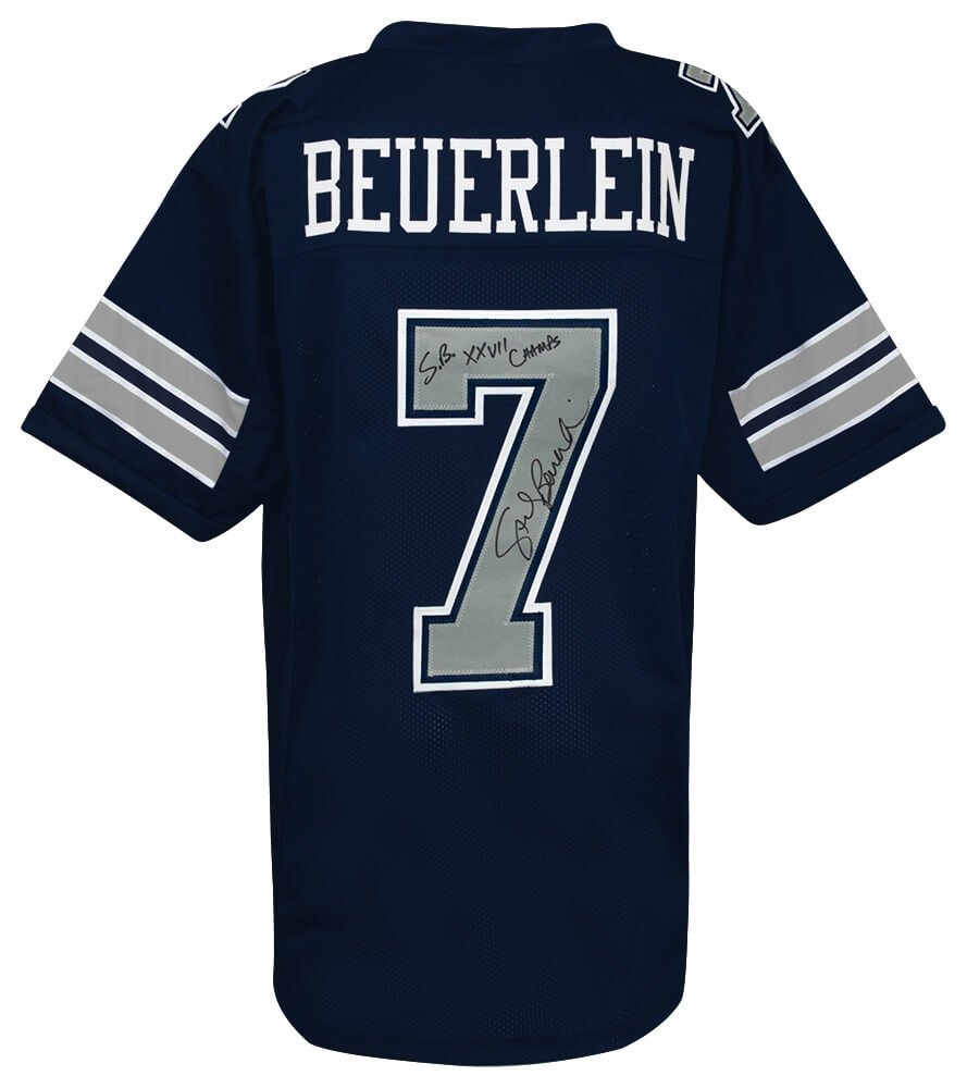 Steve Beuerlein Autographed Navy Custom Football Jersey with SB XXVII Champs-Powers Sports Memorabilia