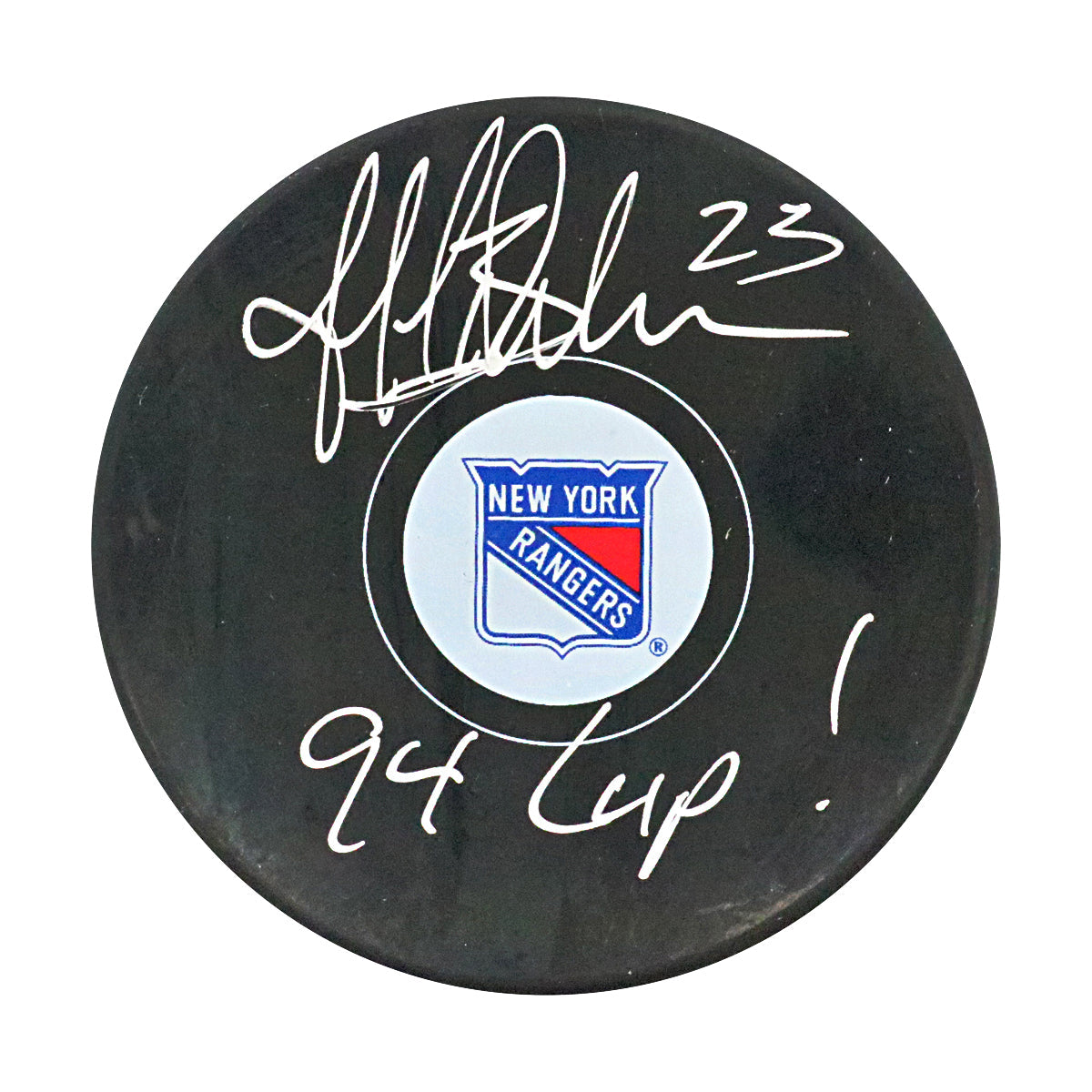Jeff Beukeboom New York Rangers Signed Inscribed '94 Cup' Replica Rangers Puck-Powers Sports Memorabilia