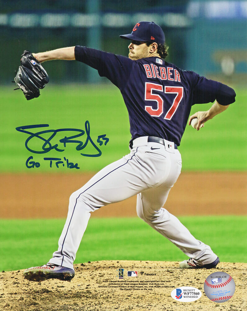 Shane Bieber Cleveland Indians Autographed Pitching 8x10 Photo Beckett-Powers Sports Memorabilia