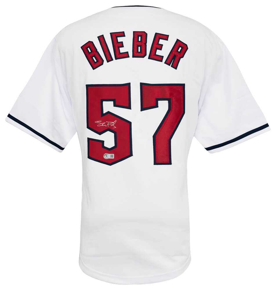 Shane Bieber Autographed White Custom Baseball Jersey-Powers Sports Memorabilia