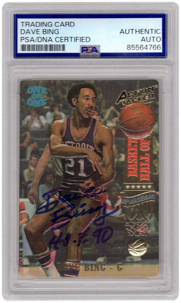 Dave Bing Autographed Detroit Pistons 1993 Action Packed Hall of Fame Basketball Card #3 with HOF'90 - (PSA Encapsulated)-Powers Sports Memorabilia