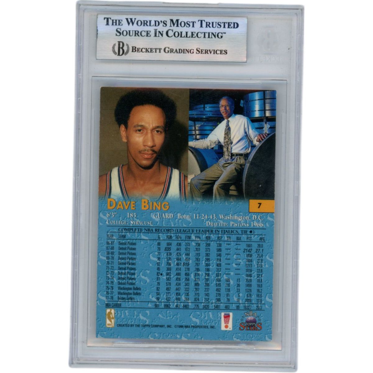 Dave Bing Signed 1996 Topps Stars #7 Slabbed Trading Card – Beckett Authenticated