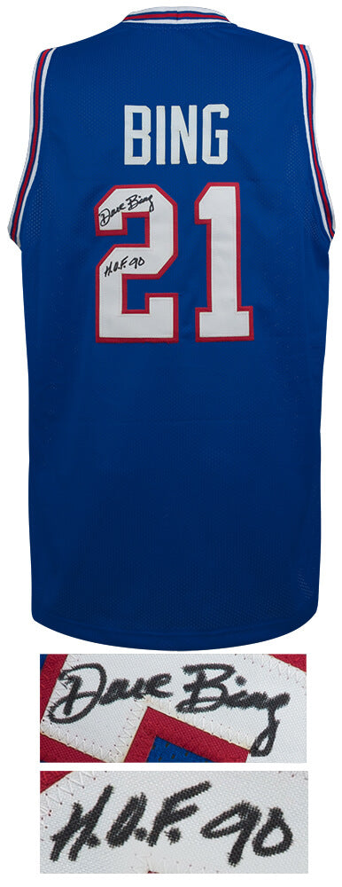 Dave Bing Autographed Blue Throwback Custom Basketball Jersey with HOF'90-Powers Sports Memorabilia