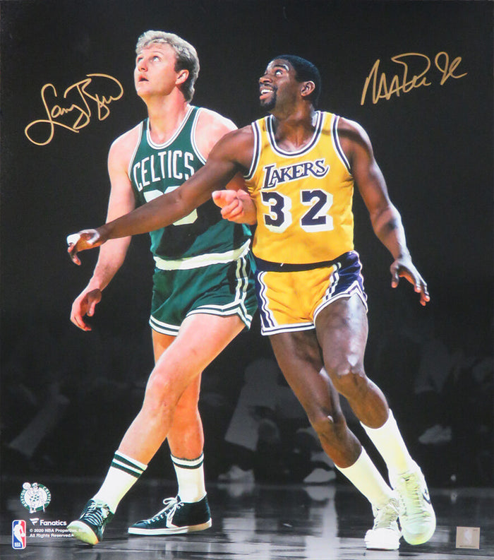 Larry Bird & Magic Johnson Autographed Celtics vs Lakers NBA Action Spotlight 16x20 Photo-Powers Sports Memorabilia