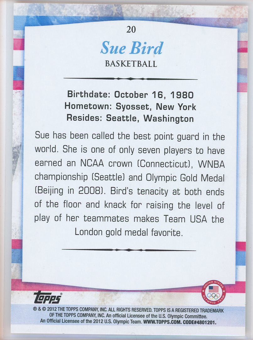 2012 Topps U.S. Olympic Team Sue Bird Card Signed Sticker Auto-Powers Sports Memorabilia