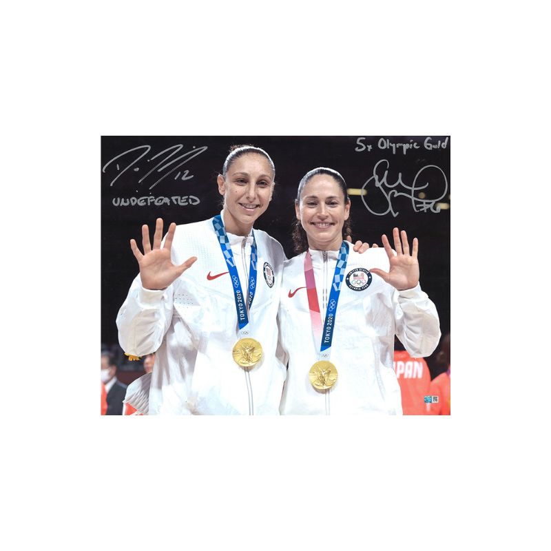 Sue Bird/Diana Taurasi Team USA Dual Signed and Inscribed "Undefeated, 5x Olympic Gold" 2020 Olympics 5 Golds Pose 16x20 Photo-Powers Sports Memorabilia