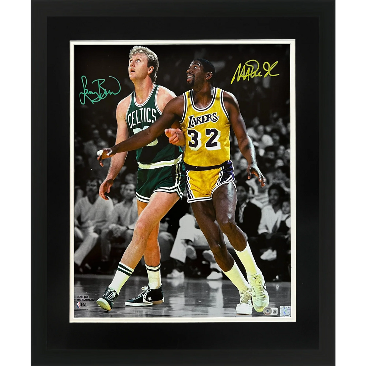Autographed Larry Bird and Magic Johnson Dual Deluxe Framed 16x20 Photo - Beckett Witness-Powers Sports Memorabilia