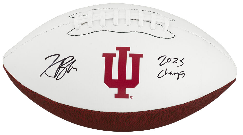 Kaelon Black Autographed Indiana Hoosiers Logo Brands White Logo Football with 2025 Champs-Powers Sports Memorabilia