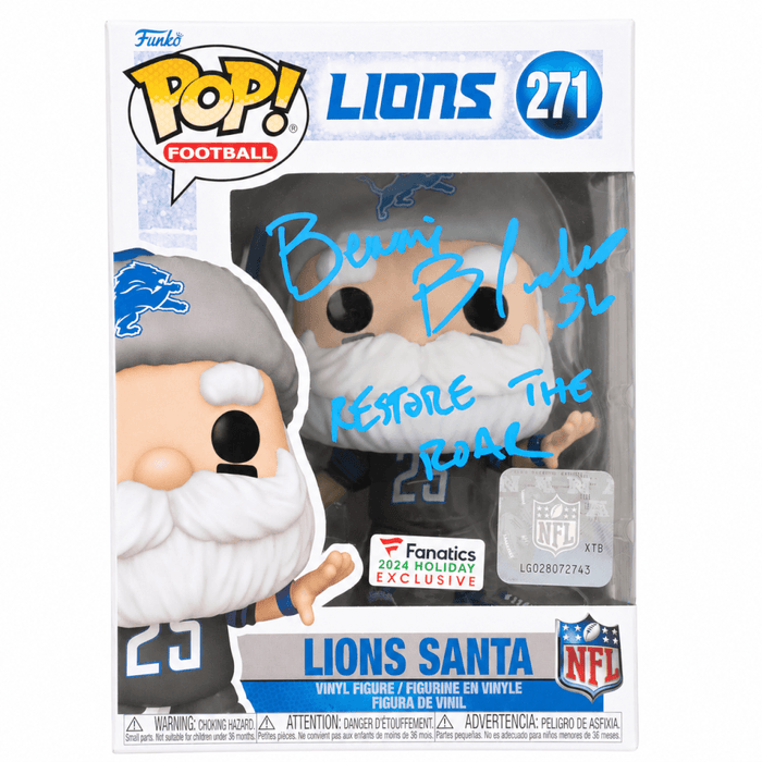 Bennie Blades Autographed Detroit Lions SANTA Funko Pop Doll #271 with Restore The Roar-Powers Sports Memorabilia