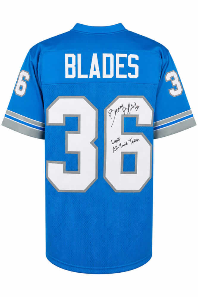 Bennie Blades Autographed Blue Throwback Custom Football Jersey with Lions All-Time Team-Powers Sports Memorabilia