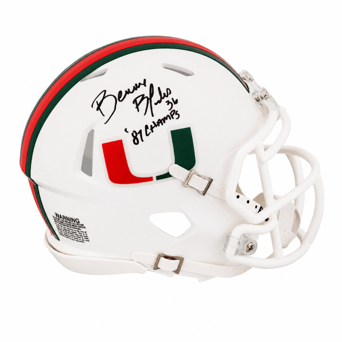 Bennie Blades Autographed Miami Hurricanes Riddell Speed Mini Helmet with 87 Champs-Powers Sports Memorabilia