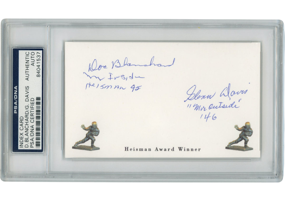 Doc Blanchard Glenn Davis Army Cadets Signed Mini Helmet - Index Heisman Slab PSA PSA-Powers Sports Memorabilia