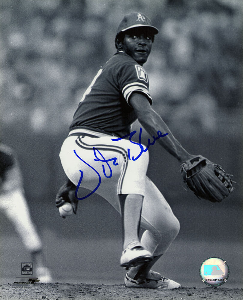Vida Blue Autographed Oakland A's B&W Pitching 8x10 Photo-Powers Sports Memorabilia