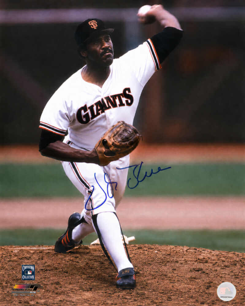 Vida Blue Autographed San Francisco Giants White Jersey Pitching Action 16x20 Photo-Powers Sports Memorabilia