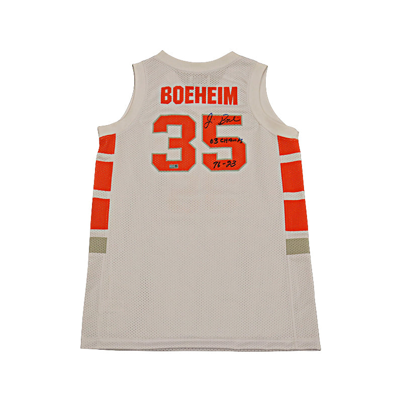 Jim Boeheim Syracuse University Signed Inscribed "03 Champs, 76-23" White Retro Brand Jersey-Powers Sports Memorabilia