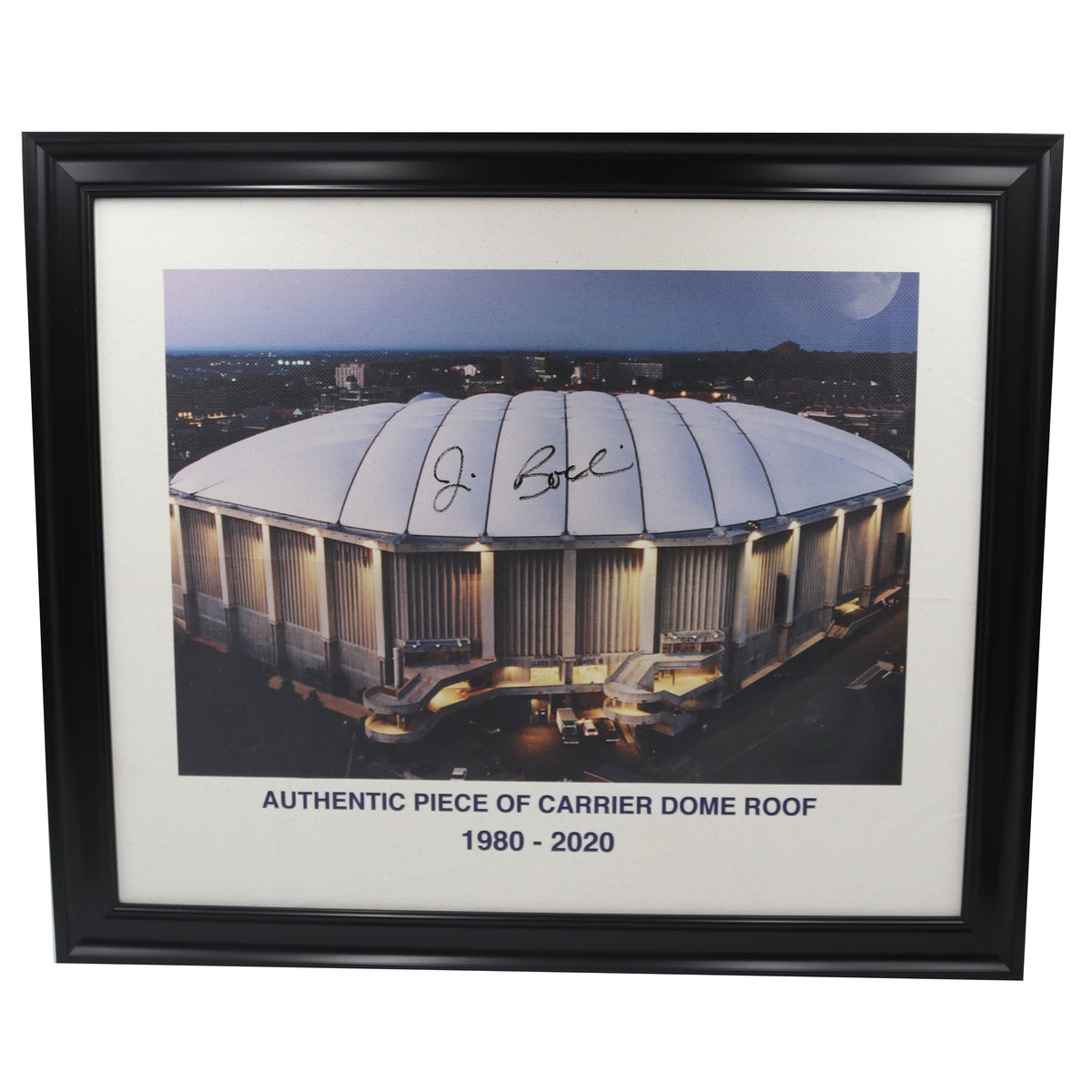 Jim Boeheim Signed Authentic 20x24 Framed Piece of Carrier Dome Roof with Printed Carrier Dome Image-Powers Sports Memorabilia